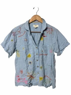 Maeve Anthropologie Embroidered Chambray Button Down Shirt Small